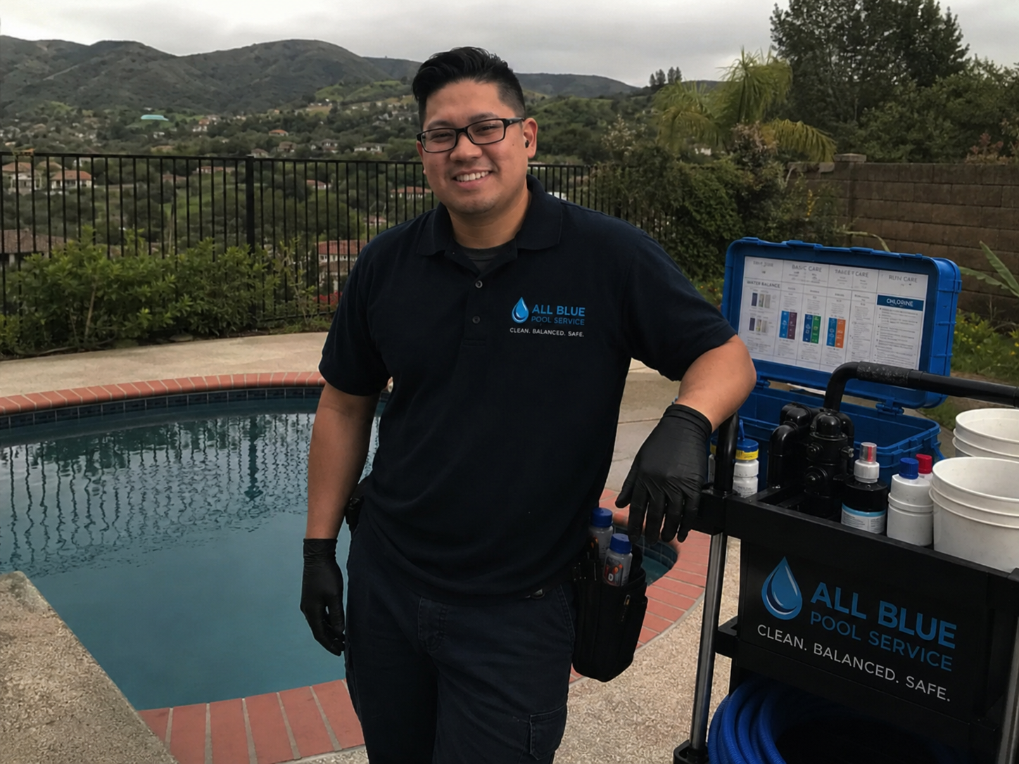 All Blue Pool Services technician caring for a Sacramento pool